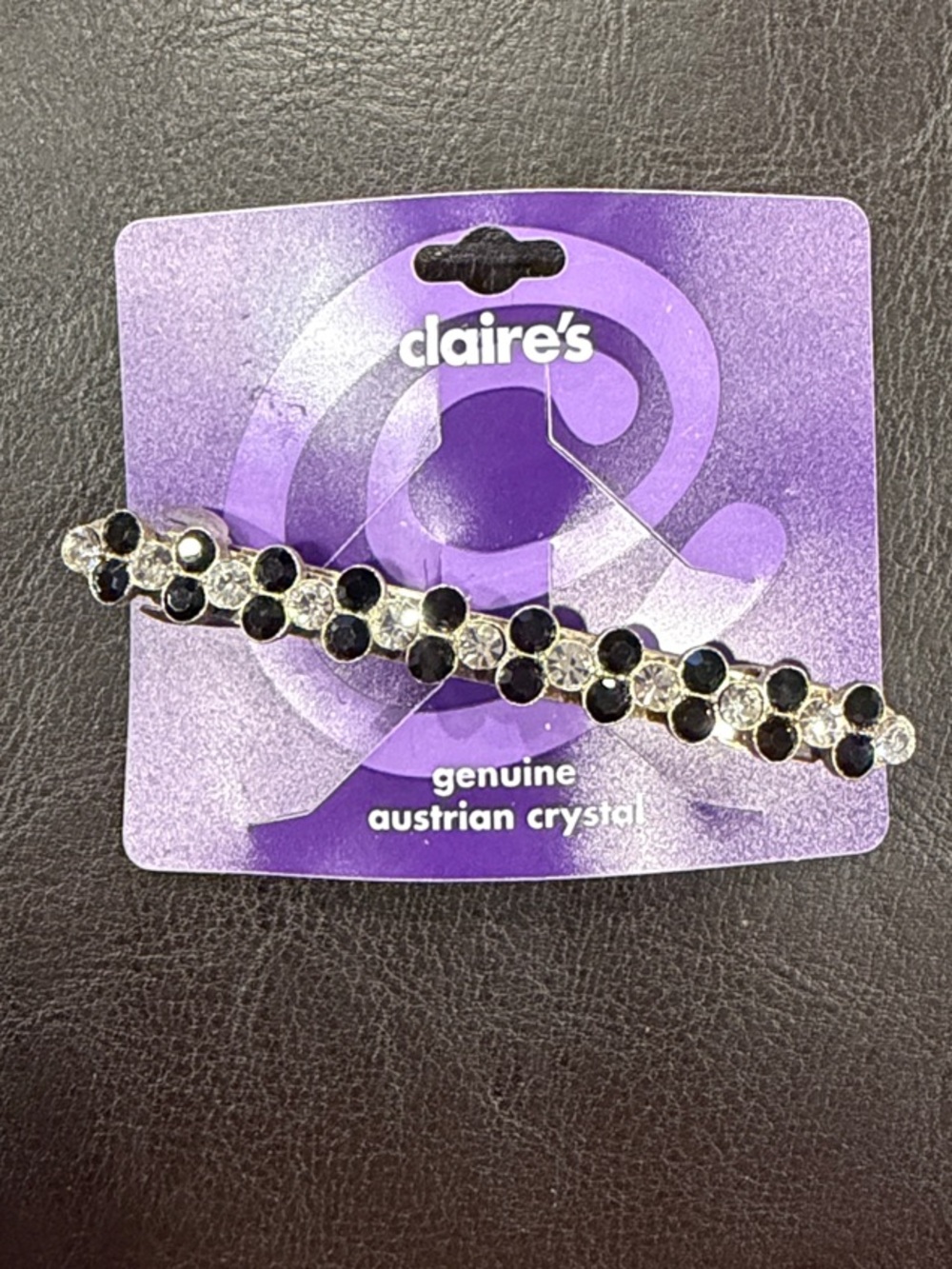 Claire's Black and Silver Crystal Brooch Barrette